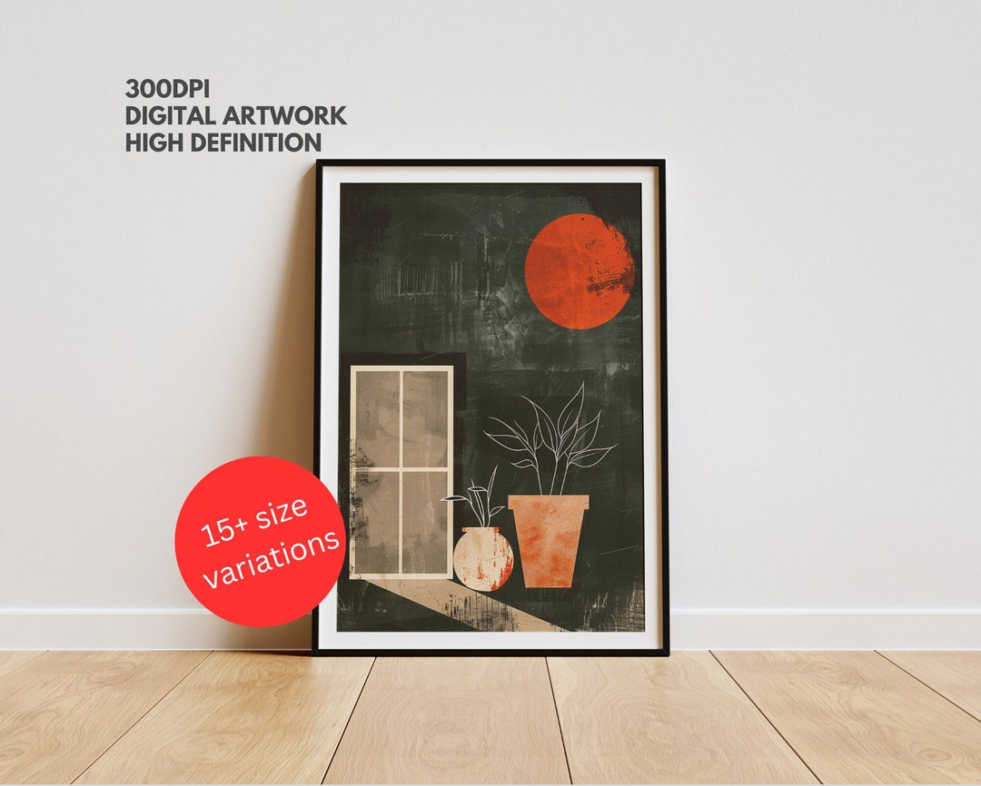 Red Sun Abstract Print: Window Plants Scene (digital Download) - Etsy