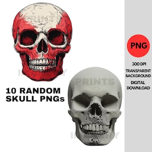 Skull PNG Bundle for Shirt, Colorful PNG Clipart, Digital Vintage Original Design, Clip Art Png, Transparent Background, Halloween Artwork