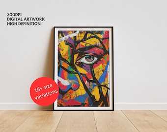 Colorful Graffiti Eye Portrait: Abstract Urban Art Print (Digital Download)