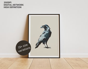 Raven Portrait: Monochrome Bird Art, Gothic Wall Decor (Digital Download)