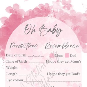 Carte de prédiction de baby shower (imprimable/téléchargeable) - ROSE.