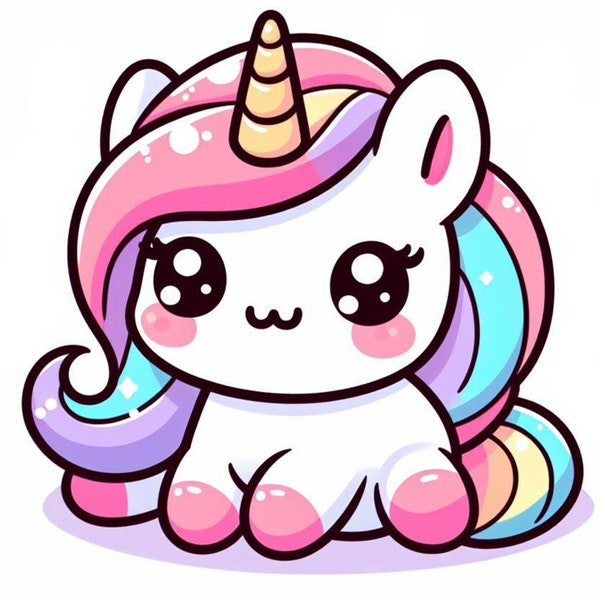 2 MODÈLES de conception de licorne mignonne et kawaii (PNG TRANSPARENT) (haute résolution 4k)