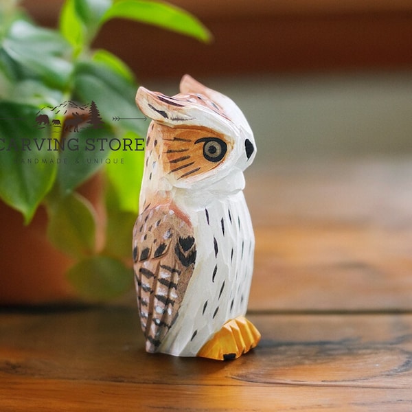 Cute Wooden Owl - Carved Eagle - Handmade Sculpture, Wood Carving Owl  Figure, Owl Statue, Owl, Eagle or Owl Decor, Mother Day Gift