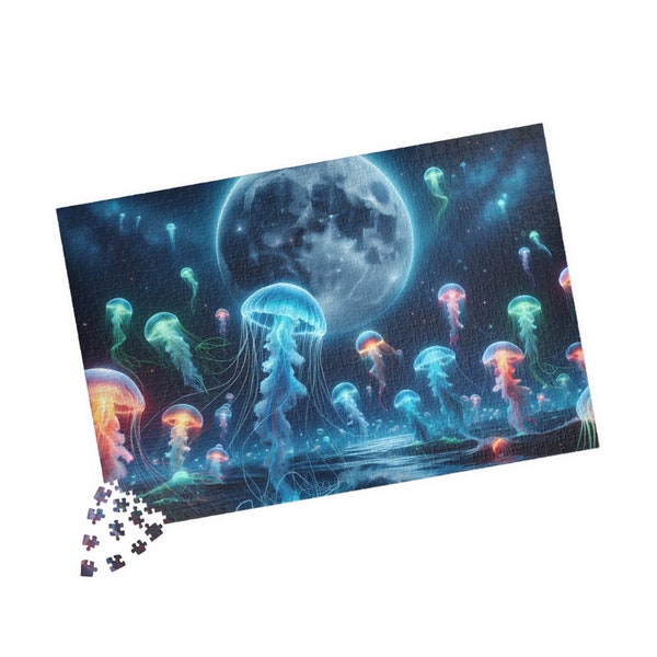 Puzzle, Lunar Glow: Enchanted Jellyfish Ballet, 110-1014 Pieces, Unique Jigsaw, Family, Adults