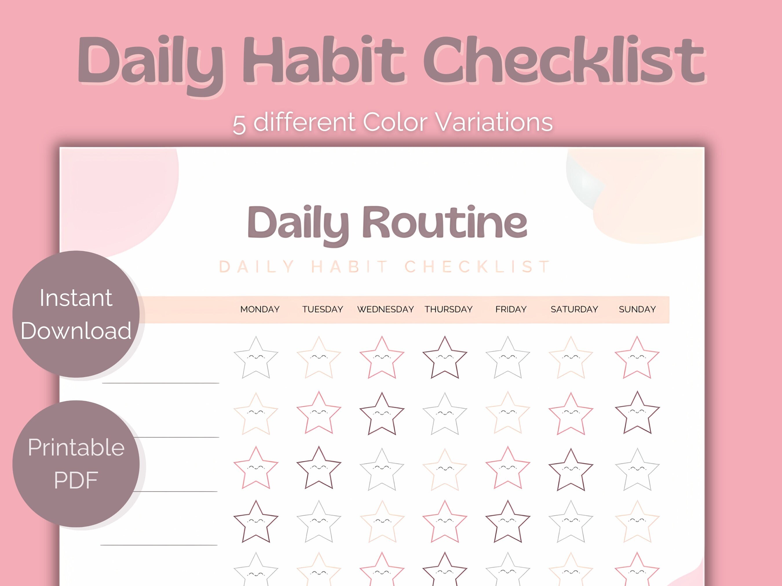 Daily Habit Checklist, Daily Routine Checklist, Daily Routine Tracker ...