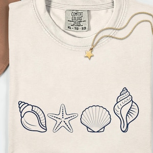 Camiseta de conchas marinas de los 90 con estilo vintage de Comfort Colors®, camiseta retro Y2K con conchas marinas, camiseta para amantes del mar, camisetas de verano con océano, camiseta con animales marinos adorables