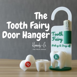 Colgador de puerta personalizado de Hada de los Dientes con contenedor secreto para dientes / Letra personalizada / Bolsillo para dinero / 5 colores / Recuerdo impreso en 3D