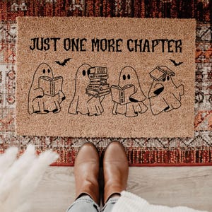 Just One More Chapter Doormat, Book Lover Rug, Read More Books Mat, Halloween Ghost Spooky Season Rug, Halloween Cute Ghost, Halloween Decor