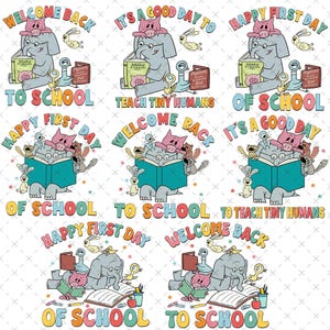 08 Happy First day of school Elephant and Piggie Png Bundle, Teacher Back To School Png, Mo Willems Teacher Png, Elephant And Piggie Png
