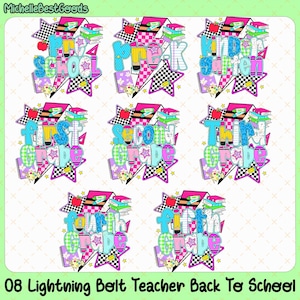 08 Lightning Bolt Back To School Png Bundle, Preschool to Grade 5 Star Bolt Checker Png, Retro Lightning Bolt First Day Of School, Instant