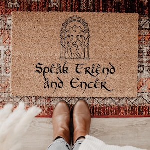 Speak Friend and Enter Doormat Welcome Mat Funny Door Mat Movie TV Show Mat Housewarming Gift All Weather Durable Curly Mat