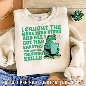 Funny Woke Mind Virus Png, Retro Empathy Frog Shirt Png, Liberal Leftist Social Justice Critical Thinking Skills, Anti Trump MAGA