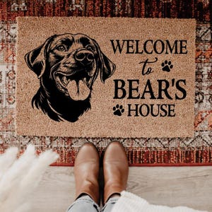 Custom Dog Doormat, Welcome to Bear&#39;s House Mat, Personalized Pet Door Mat, Dog Lover Gift, Housewarming Gift, Outdoor Welcome Mat, Dog Name