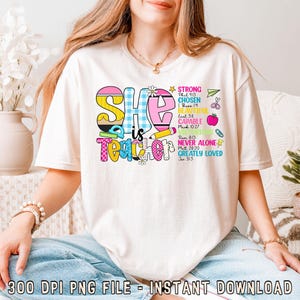 She is Teacher Png, Teach Love Inspire Png, Christian Teacher Png, Bible Verses Png, Teacher Floral Mothers Day Gift, Teacher Pencil Bow Png
