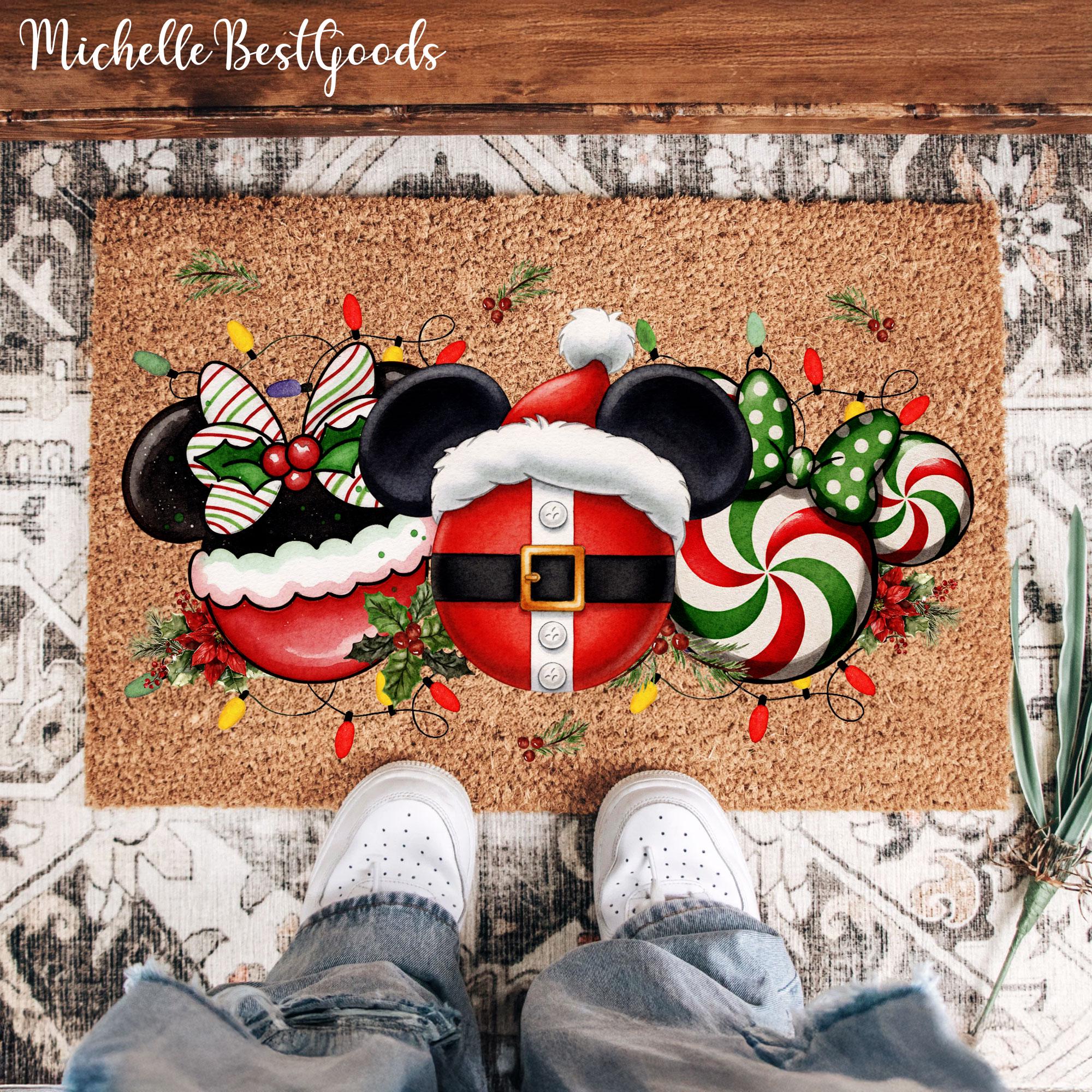 Discover Christmas Peppermint Candy Mouse and Friends Welcome Mat, Funny Cartoon Christmas Rug, Cute Winter Decor