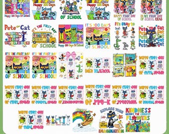 50+ Pete Die Katze Zurück In Die Schule Png Bundle, Pete Die Katze Glücklich, Ihr Gesicht Png zu sehen, Kinderbuch Glücklicher Erster Schultag Png, Digital