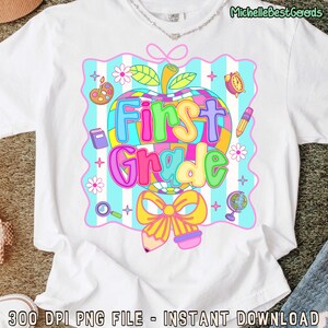 1st Grade Preppy Teacher Back to School Png, Preppy Back to School Png, Coquette Teacher First Day of School Png, Girly Checkered