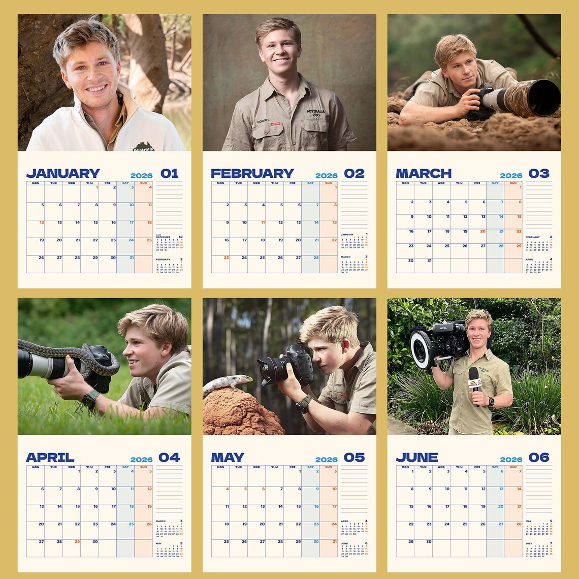 Robert Irwin 2026 Wall Calendar And Planner Celebrity Crush Fan Gift 