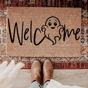 Welcome Ghost Halloween Doormat, Halloween Welcome Mat, Fall Decor, Halloween Door Mat, Cute Ghost Decor, Funny Doormat