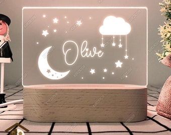 Personalized Night Light With Moon Stars, Moon Star Nursery Deco, Custom Name Light Night Gift, Kids Room Decor, Bedroom Decor Sign