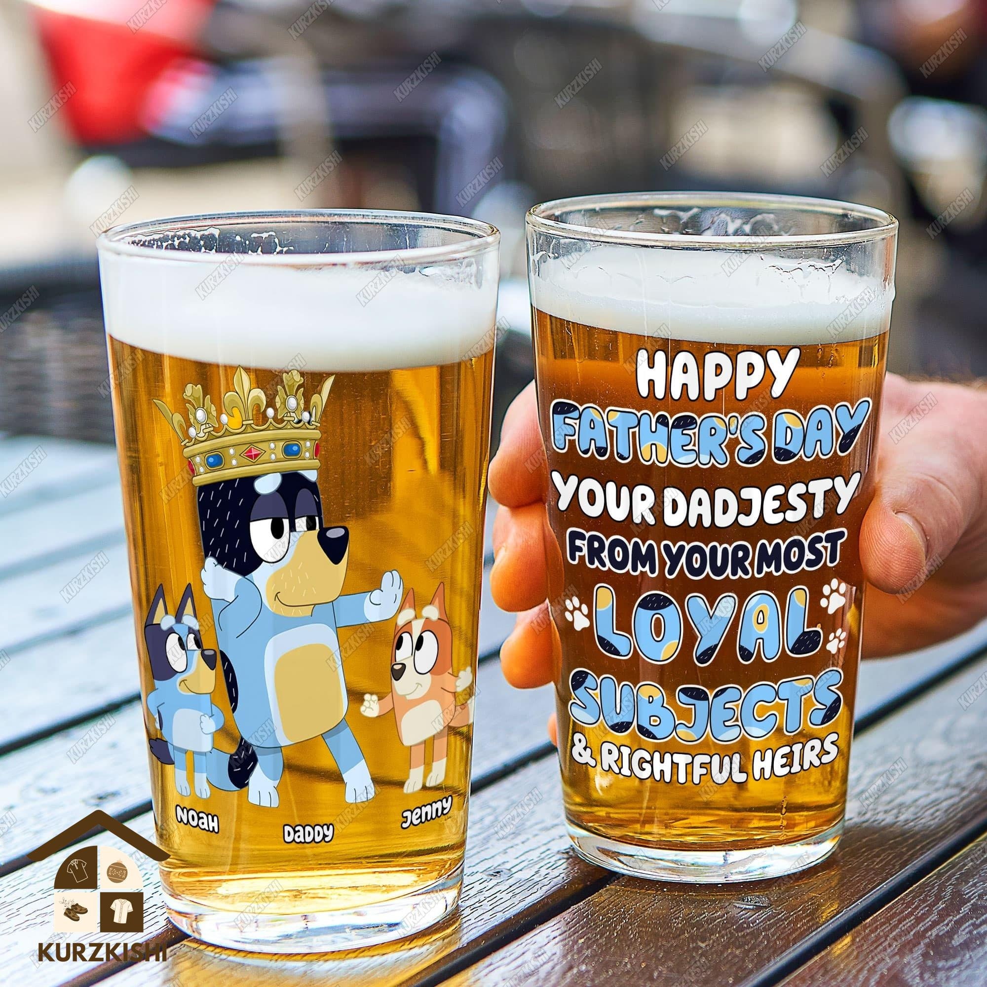 Personalized Bluey Beer Glass, Bluey Family Beer Glass, Bluey Dad Beer