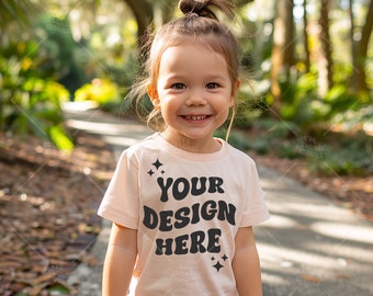 Kids Modeled T-shirt Mockup, Bella Canvas 3001T Model, 3001T Kids Natural, Toddler Tee, Child Model MockUp, Sublimation Blank Shirt Mock