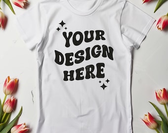 White Bella Canvas 3001 Flat Lay Mockup, Bella Canvas T-Shirt Mockup, Flatlay Bella Canvas 3001 Tshirt Mock Up, White Plain Mockup