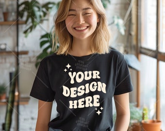 Comfort Kleuren C1717 Zwart Shirt Mockup - T-shirt Mockup - Zwart Shirt - Zwart Comfort Kleur Shirt Mock - Model Mock up - tshirt mockup