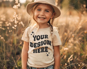 Kids Modeled T-shirt Mockup, Bella Canvas 3001T Model, 3001T Kids Natural, Toddler Tee, Child Model MockUp, Sublimation Blank Shirt Mock