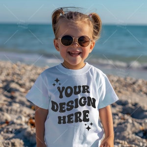 Kids Light Blue Mockup Gildan 5000B , Unisex Trendy Mock-up, Youth Light Blue Shirt, Girls Mock, Kids Gildan 5000B Mockup, Beach Mockup