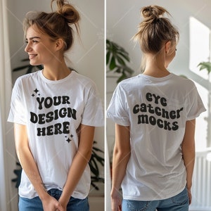 Comfort Colors C1717 White Shirt Mockup - T-shirt Mockup - White Comfort Color Shirt Mock - Model Mock up - front and back tshirt mockup