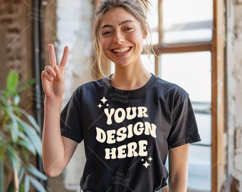 Comfort Kleuren C1717 Zwart Shirt Mockup - T-shirt Mockup - Zwart Shirt - Zwart Comfort Kleur Shirt Mock - Model Mock up - tshirt mockup