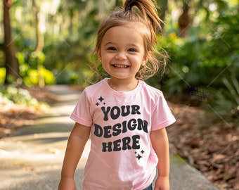 Kids Modeled T-shirt Mockup, Bella Canvas 3001T Model, 3001T Kids Pink, Toddler Tee, Child Model MockUp, Sublimation Blank Shirt Mock