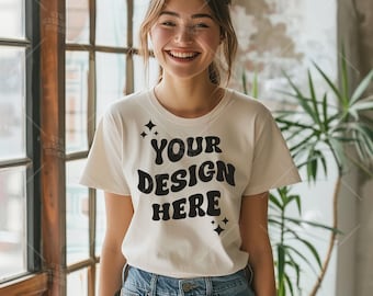 Comfort Colors C1717 Camicia avorio Mockup - T-shirt Mockup - Camicia avorio - Camicia avorio Comfort Color Mock - Modello Mock up - tshirt mockup