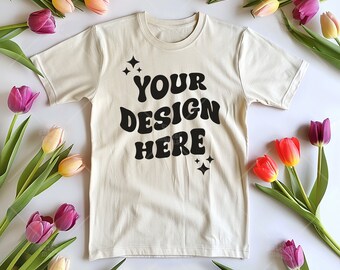 Natural Bella Canvas 3001 Flat Lay Mockup, Bella Canvas T-Shirt Mockup, Flay Bella Canvas 3001 Tshirt Mock Up, Natural Plain Mockup