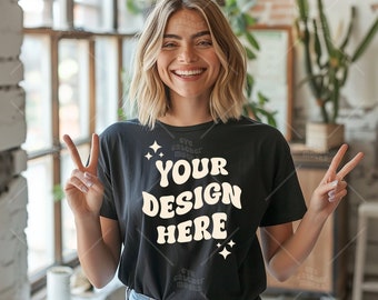 Comfort Kleuren C1717 Zwart Shirt Mockup - T-shirt Mockup - Zwart Shirt - Zwart Comfort Kleur Shirt Mock - Model Mock up - tshirt mockup