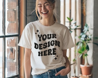 Comfort Colors C1717 Camicia avorio Mockup - T-shirt Mockup - Camicia avorio - Camicia avorio Comfort Color Mock - Modello Mock up - tshirt mockup