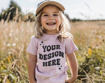 Kids Modeled T-shirt Mockup, Bella Canvas 3001T Model, 3001T Kids Pink, Toddler Tee, Child Model MockUp, Sublimation Blank Shirt Mock