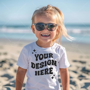 Kids White Mockup Gildan 5000B , Unisex Trendy Mock-up, Youth White Shirt, Girls Mock, Kids Gildan 5000B Mockup, Kids Beach T Shirt Mockup