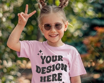 Kids Modeled T-shirt Mockup, Bella Canvas 3001T Model, 3001T Kids Pink, Toddler Tee, Child Model MockUp, Sublimation Blank Shirt Mock