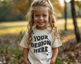 Kids Modeled T-shirt Mockup, Bella Canvas 3001T Model, 3001T Kids Natural, Toddler Tee, Child Model MockUp, Sublimation Blank Shirt Mock