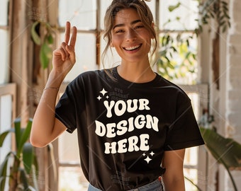 Comfort Kleuren C1717 Zwart Shirt Mockup - T-shirt Mockup - Zwart Shirt - Zwart Comfort Kleur Shirt Mock - Model Mock up - tshirt mockup