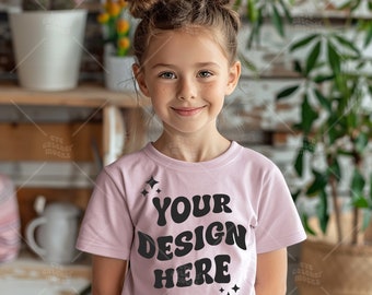Kids Modeled T-shirt Mockup, Bella Canvas 3001T Model, 3001T Kids Pink, Toddler Tee, Child Model MockUp, Sublimation Blank Shirt Mock
