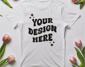 White Bella Canvas 3001 Flat Lay Mockup, Bella Canvas T-Shirt Mockup, Flatlay Bella Canvas 3001 Tshirt Mock Up, White Plain Mockup