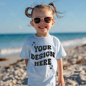 Kids Light Blue Mockup Gildan 5000B , Unisex Trendy Mock-up, Youth Light Blue Shirt, Girls Mock, Kids Gildan 5000B Mockup, Beach Mockup