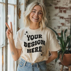 Comfort Colors C1717 Elfenbein Shirt Mockup - T-Shirt Mockup - Elfenbein Shirt - Elfenbein Comfort Color Shirt Mock - Model Mockup - Tshirt Mockup