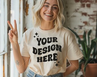 Comfort Colors C1717 Camicia avorio Mockup - T-shirt Mockup - Camicia avorio - Camicia avorio Comfort Color Mock - Modello Mock up - tshirt mockup