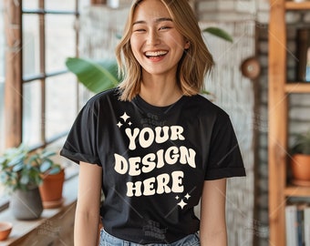 Comfort Kleuren C1717 Zwart Shirt Mockup - T-shirt Mockup - Zwart Shirt - Zwart Comfort Kleur Shirt Mock - Model Mock up - tshirt mockup