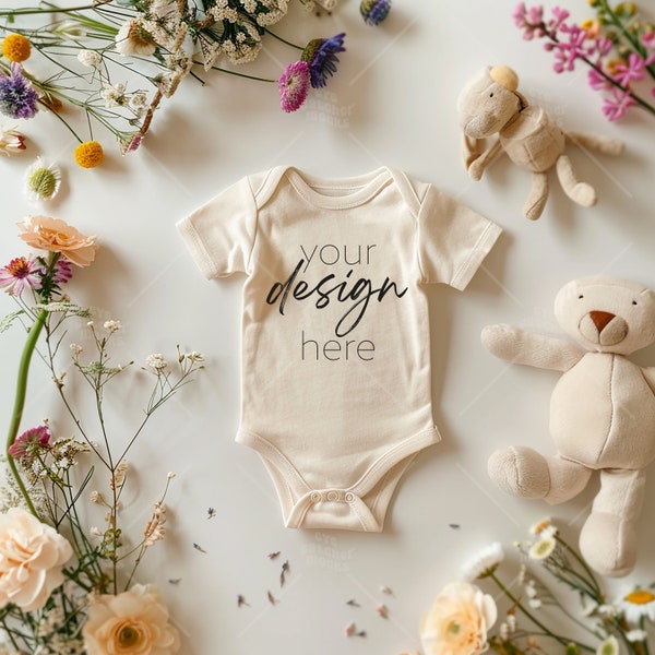 Rabbit Skins 4400 Natural Mockup - Infant Bodysuit Mock ups Natural Baby Bodysuit Mockup Bodysuit Mockup Bundle Kids Styled Photography