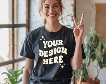 Comfort Kleuren C1717 Zwart Shirt Mockup - T-shirt Mockup - Zwart Shirt - Zwart Comfort Kleur Shirt Mock - Model Mock up - tshirt mockup